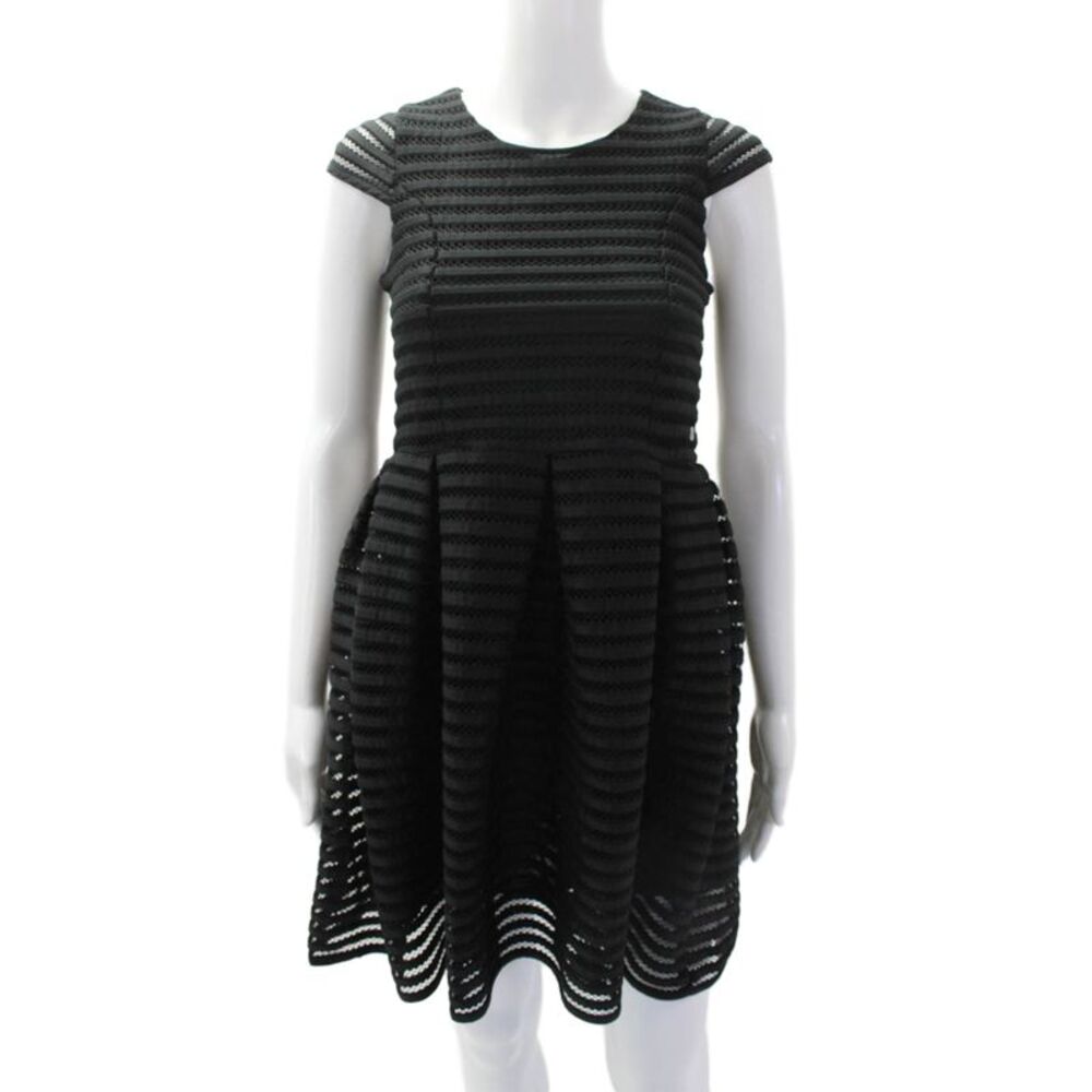 IKKS Childrens Girls Short Sleeves Pleated Front A Line Dress Black Size 12